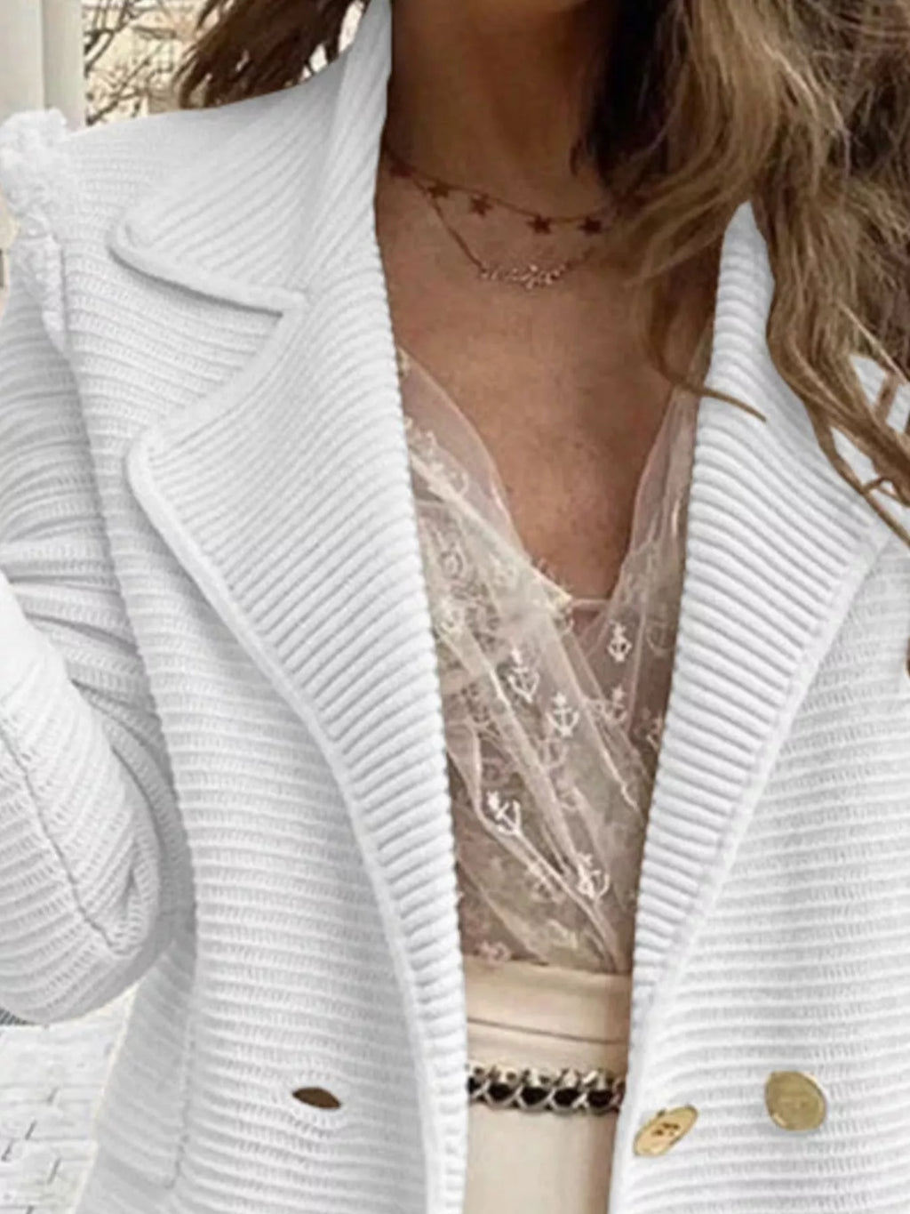 Texture Knit Double-Breasted Blazer - Lilixa.store
