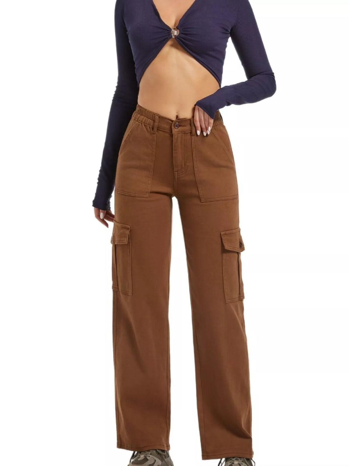 High-Waisted Cargo Jeans - Lilixa.store