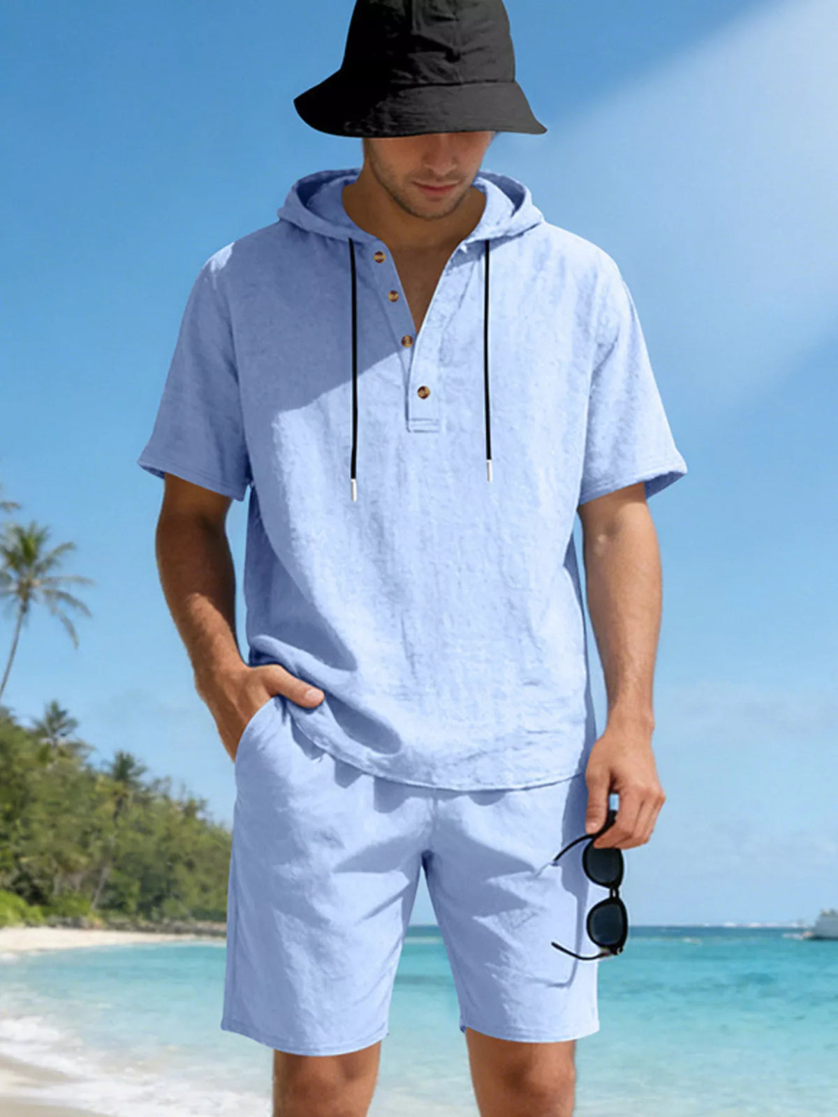 Men's Full Size Casual Short Sleeve Hooded Top & Shorts Set Plus Size - Lilixa.store
