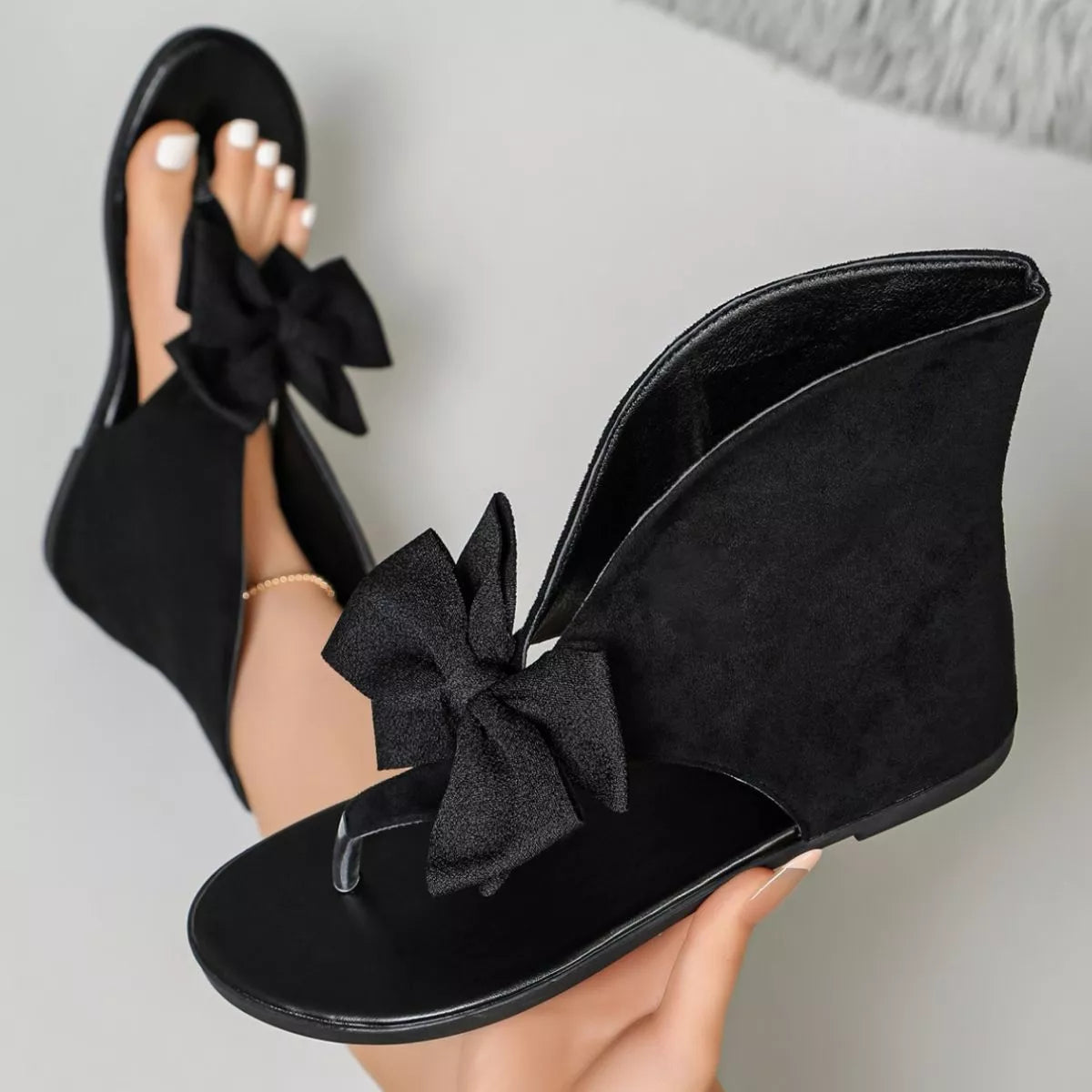 Bow Toe Post Flats Sandals - Lilixa.store