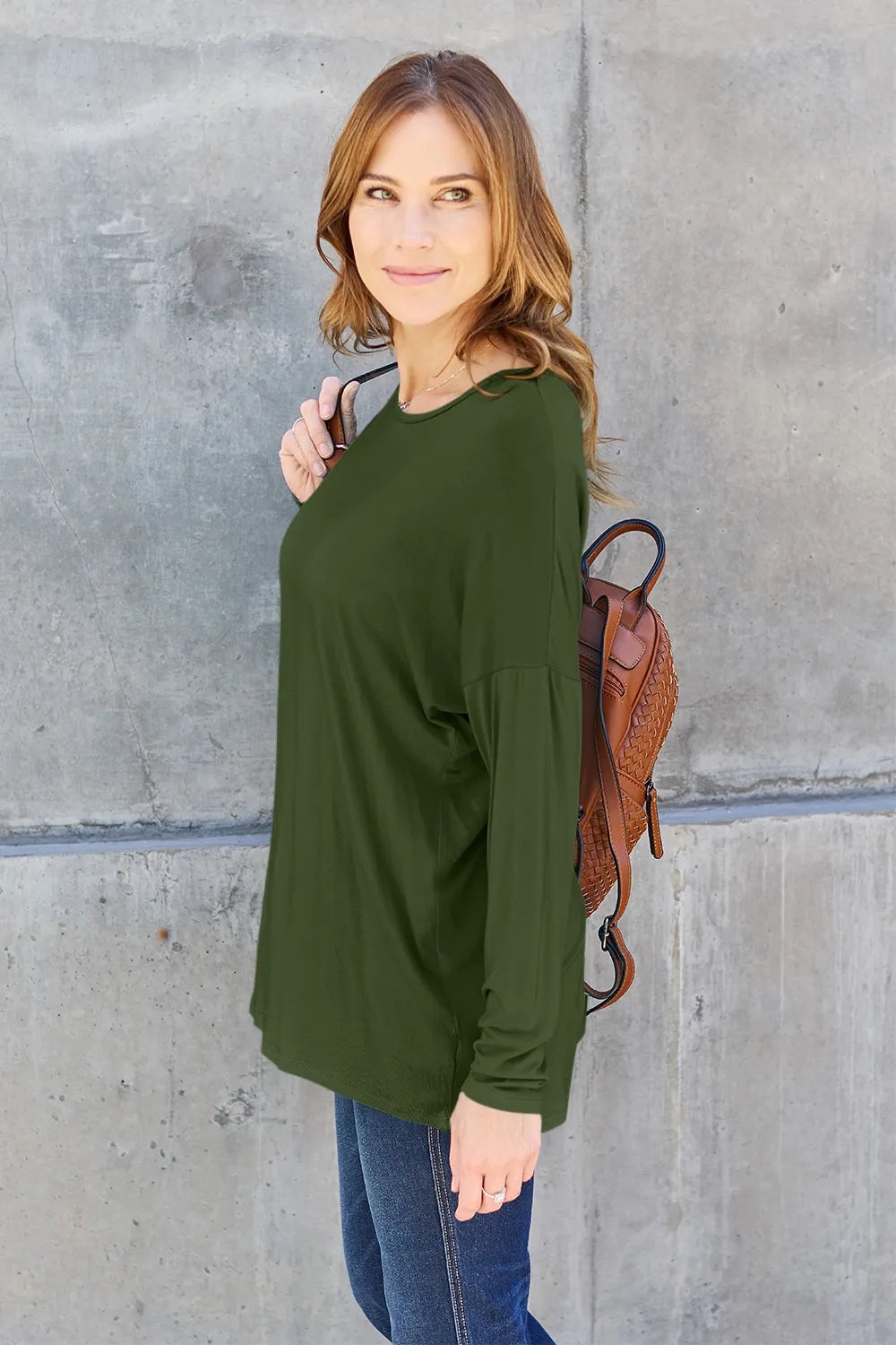Basic Bae Full Size Round Neck Dropped Shoulder T-Shirt - Lilixa.store