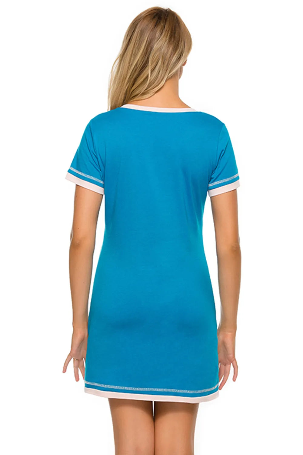 Contrast Trim Short Sleeve Lounge Dress - Lilixa.store