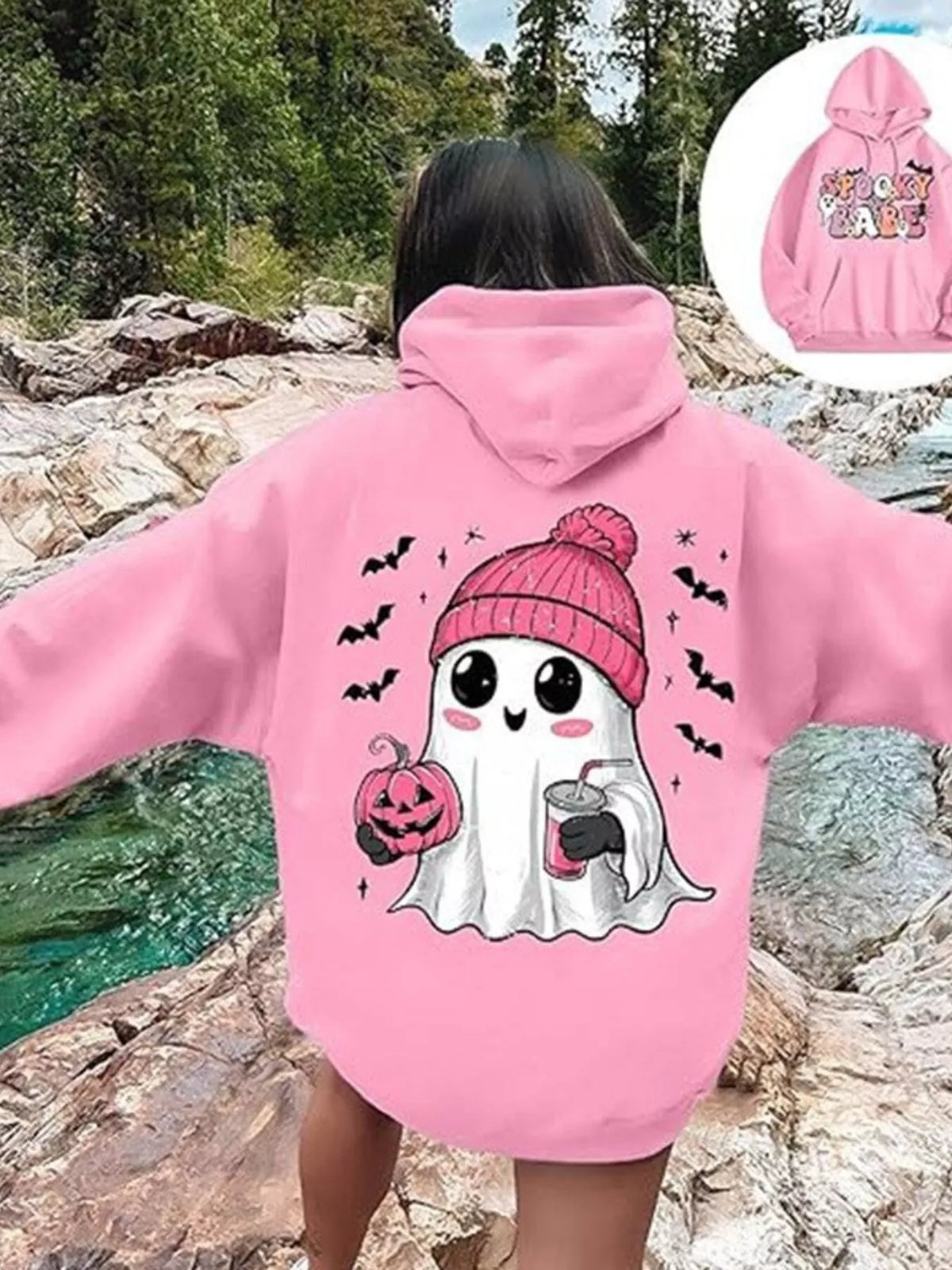 Full Size Halloween Graphic Long Sleeve Hoodie Plus Size - Lilixa.store