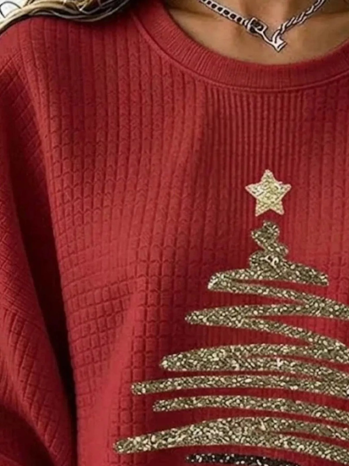 Full Size Festive Christmas Tree Graphic Ribbed Sweatshirt Plus Size