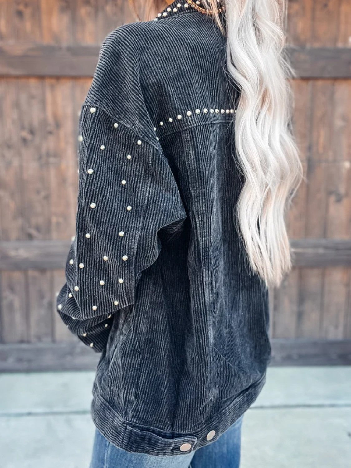Studded Collared Neck Button Down Jacket, view 4