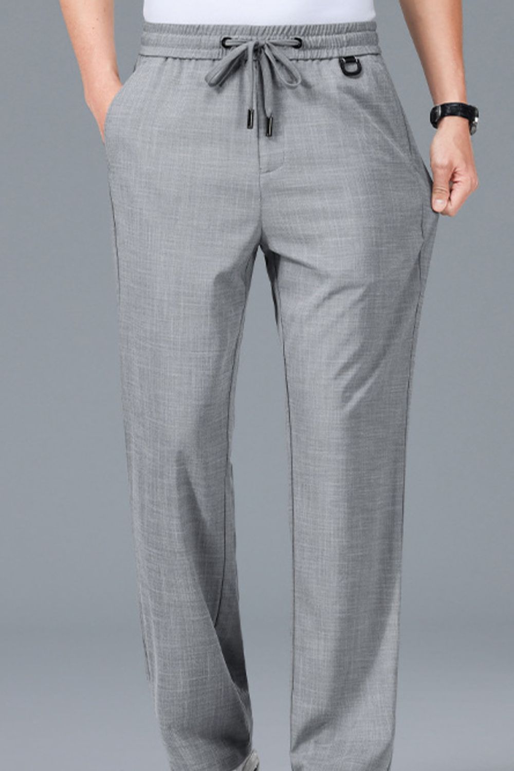 Men's Plus Size Casual Drawstring Straight-Leg Pants in Gray