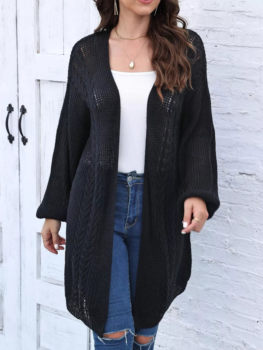 Open Front Long Sleeve Cardigan - Lilixa.store