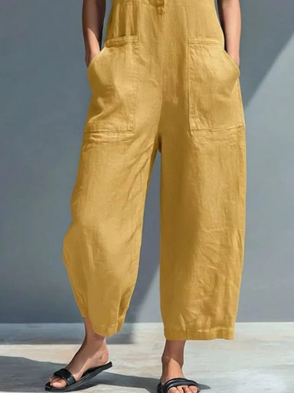 Full Size Button Front Sleeveless Jumpsuit Plus Size - Lilixa.store
