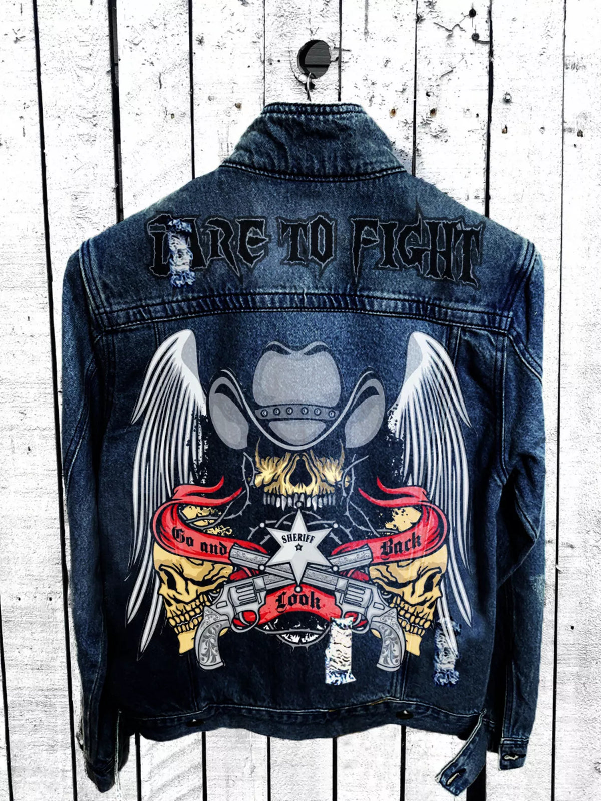 Men's Full Size Graphic Back Button Up Denim Jacket Plus Size - Lilixa.store