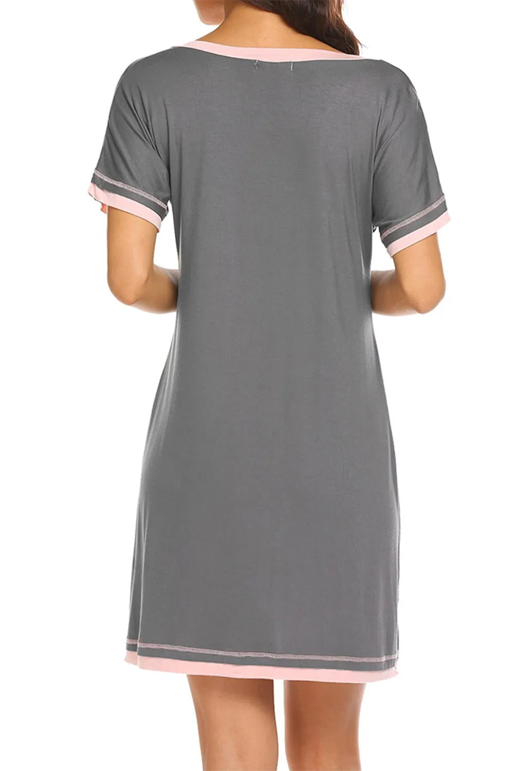 Contrast Trim Short Sleeve Lounge Dress - Lilixa.store
