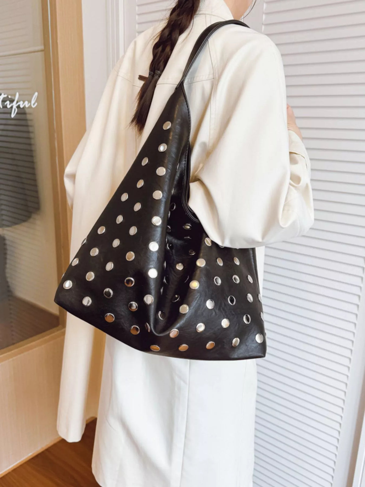 Studded Hobo Shoulder Bag - Lilixa.store