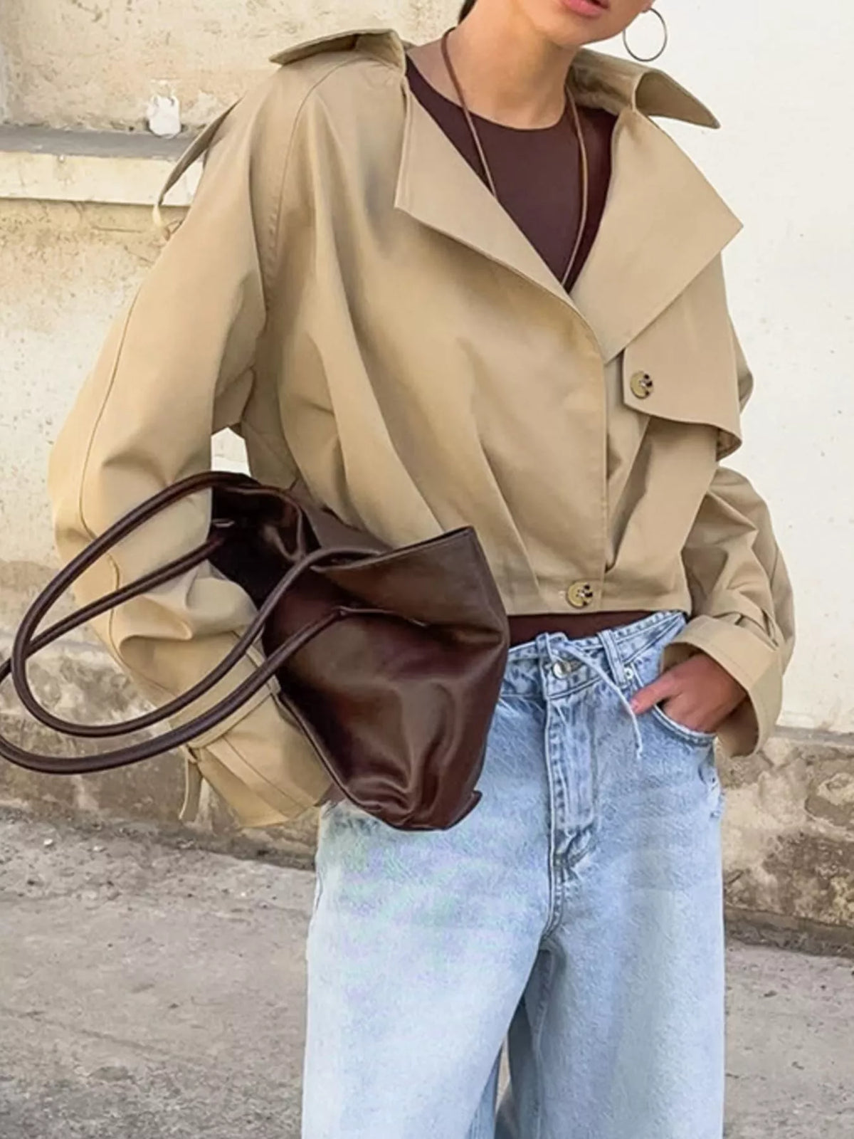 Wide Lapel Cropped Trench Coat