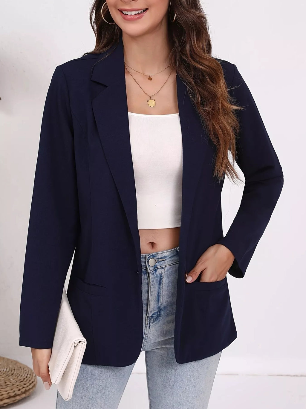 Plus Size Lapel Collar Single-Button Blazer - Lilixa.store