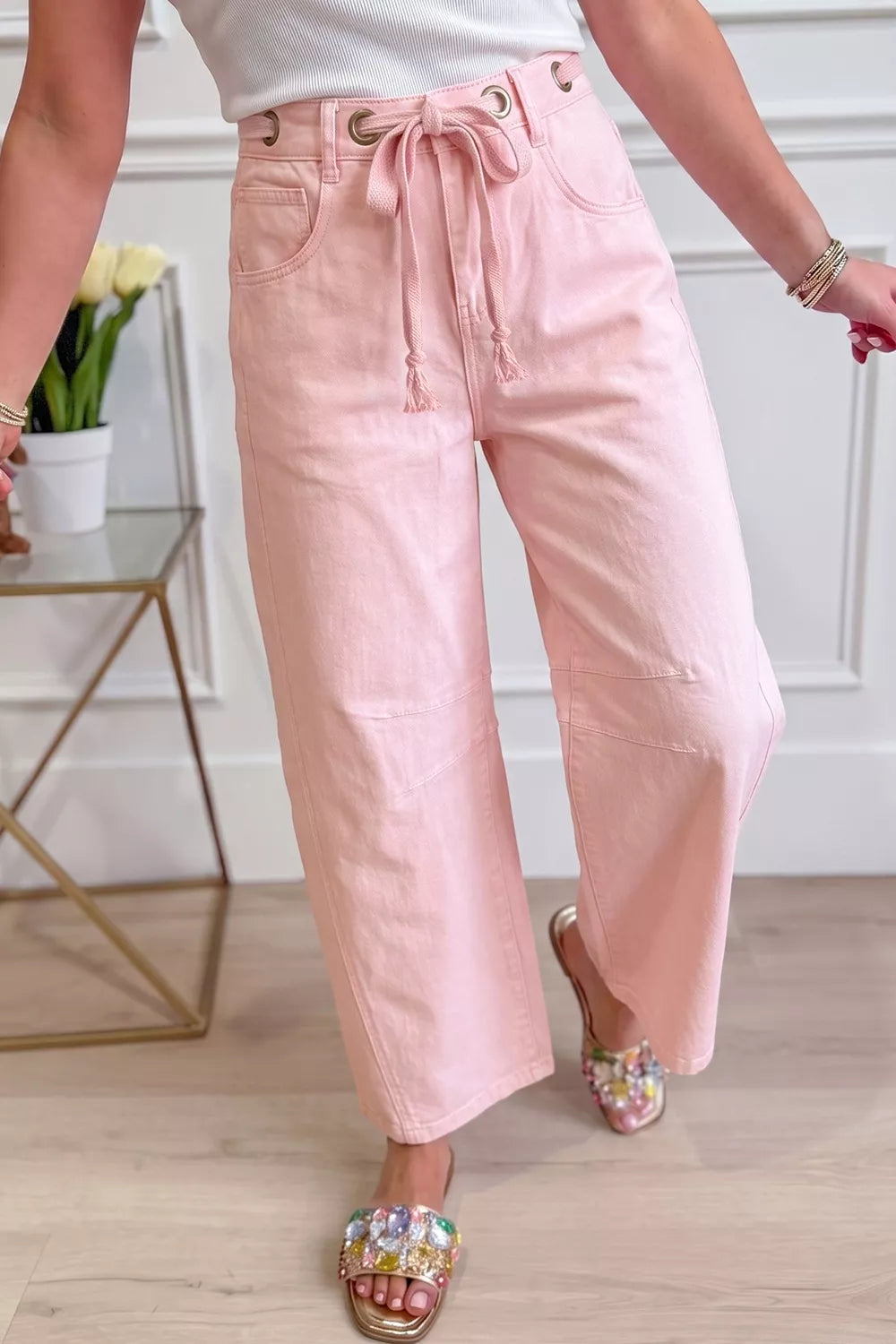 Wide-Leg Drawstring Jeans - Lilixa.store