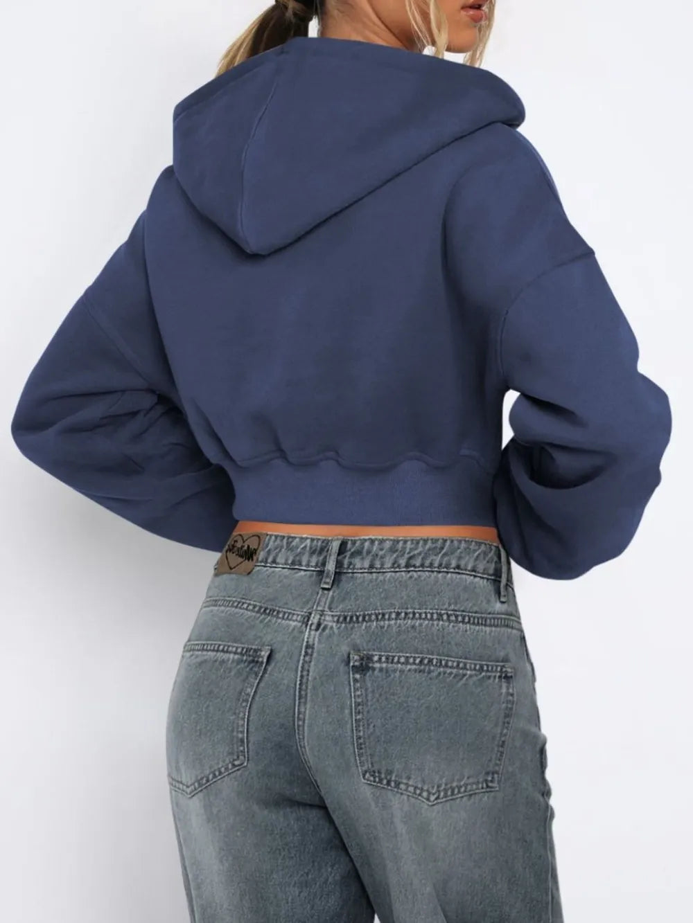 Zip Up Long Sleeve Hooded Cropped Jacket, view 5