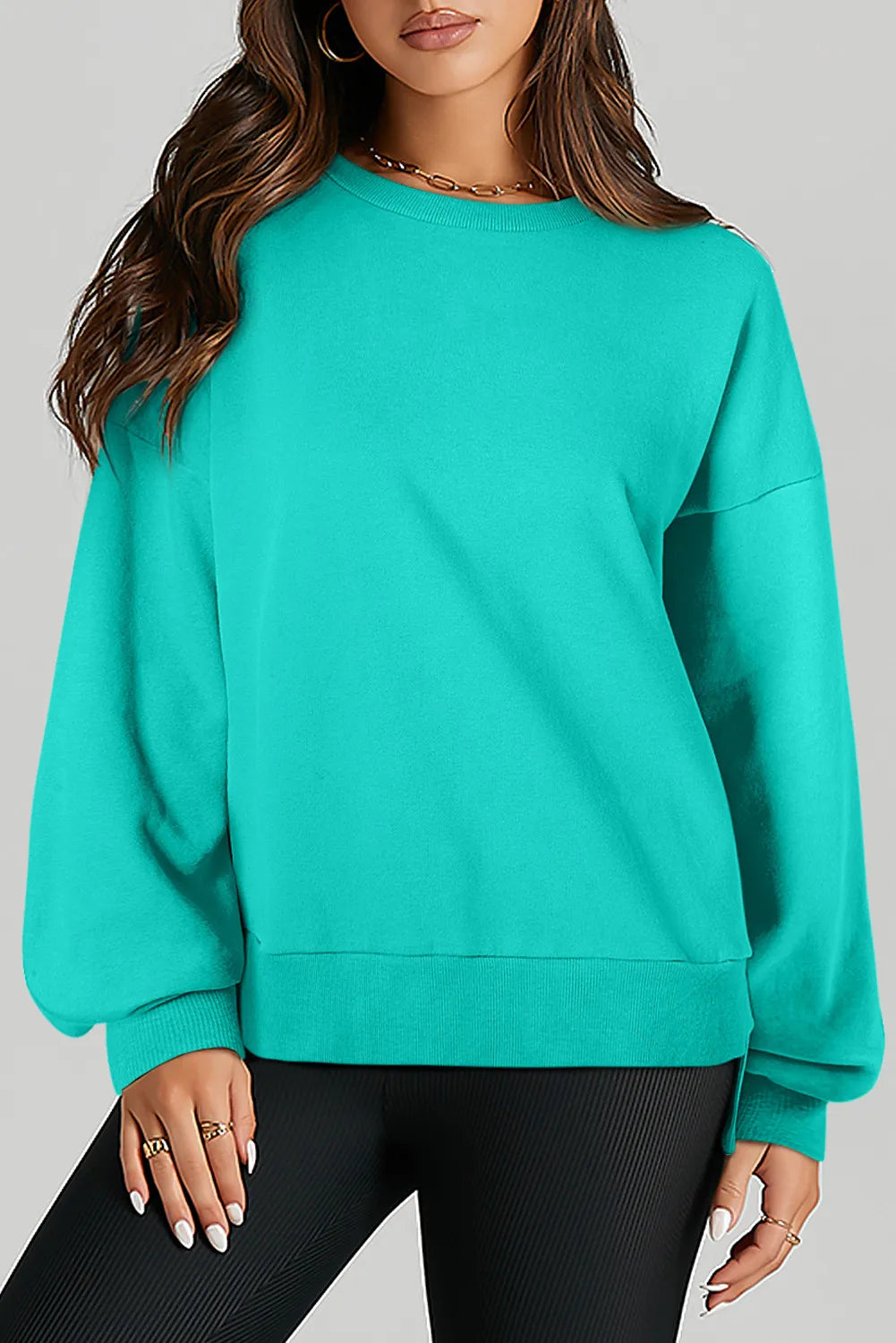 High-Low Round Neck Long Sleeve Sweatshirt - Lilixa.store
