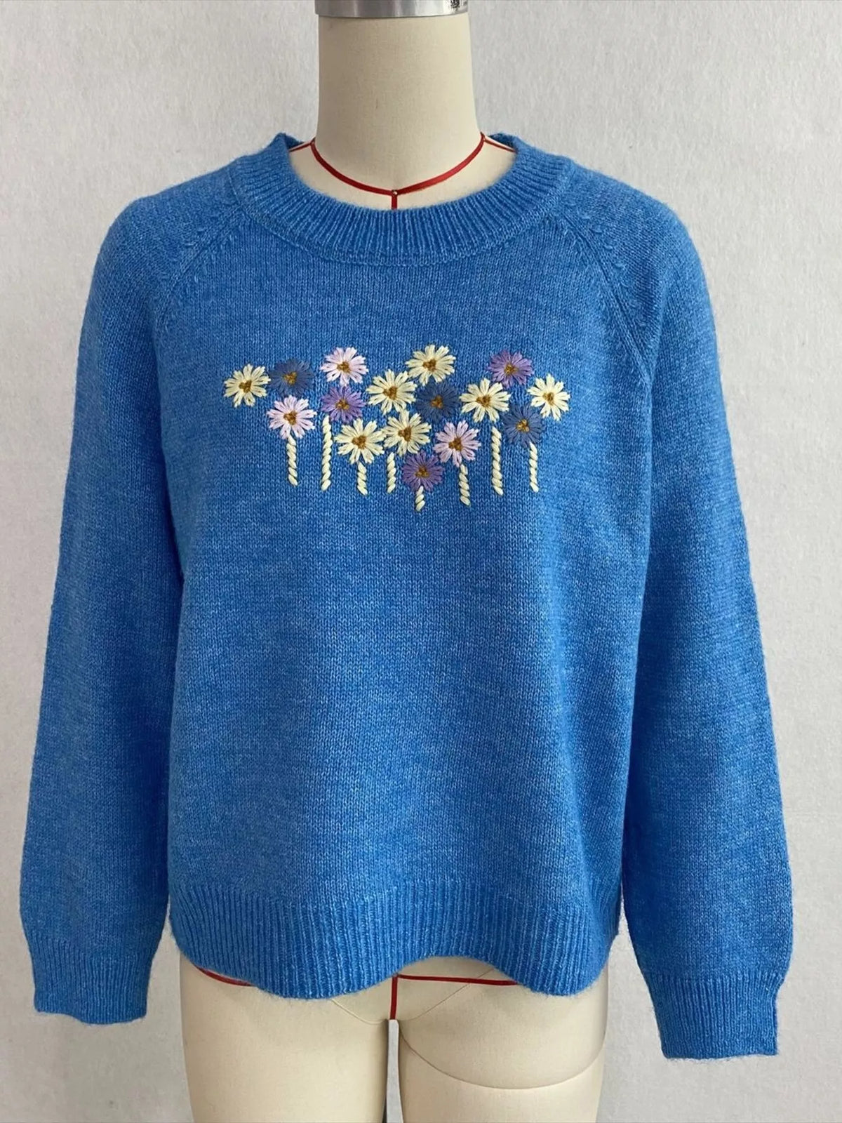 Floral Embroidered Round Neck Sweater, view 12