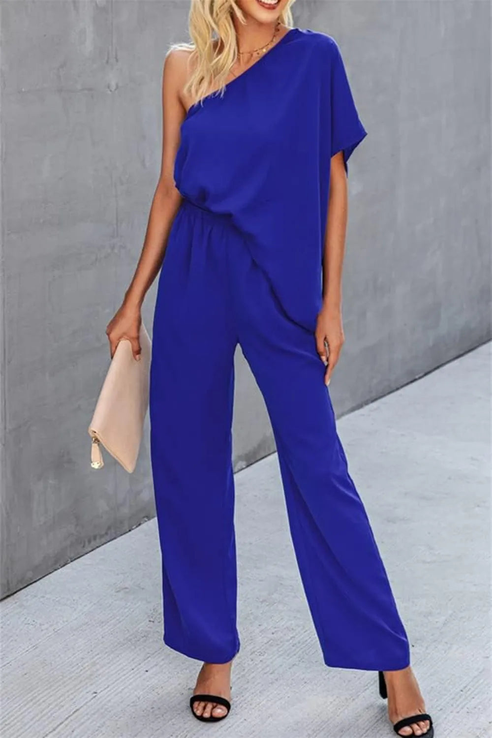 Single Shoulder Short Sleeve Jumpsuit - Lilixa.store
