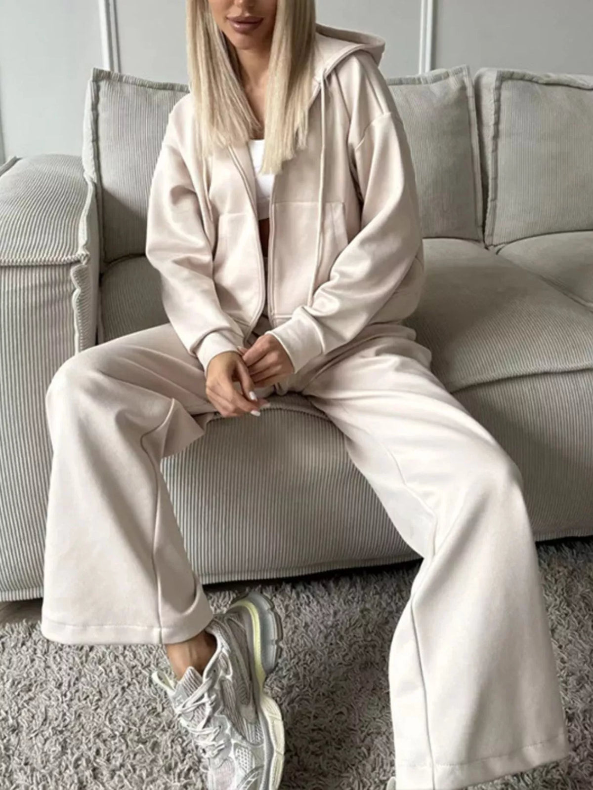 Zip-Up Hoodie and Wide-Leg Pants Set