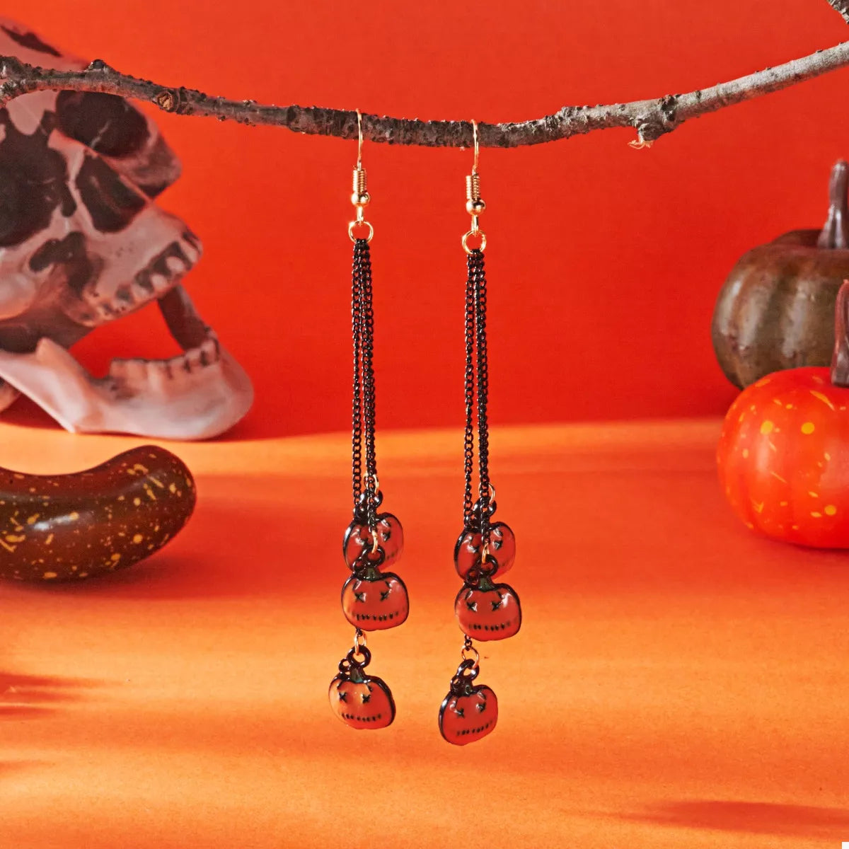 Halloween Pumpkin Chain Drop Earrings - Lilixa.store