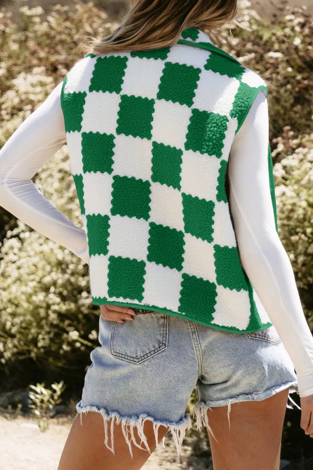Checkerboard Fleece Sherpa Vest Coat - Lilixa.store
