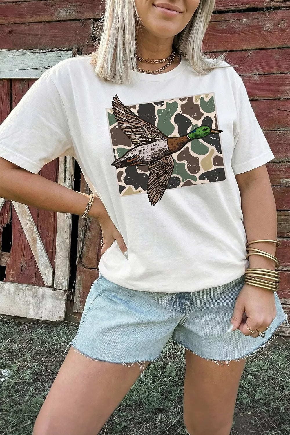 Western Camo Mallard Duck Graphic Casual Short Sleeve T-Shirt
