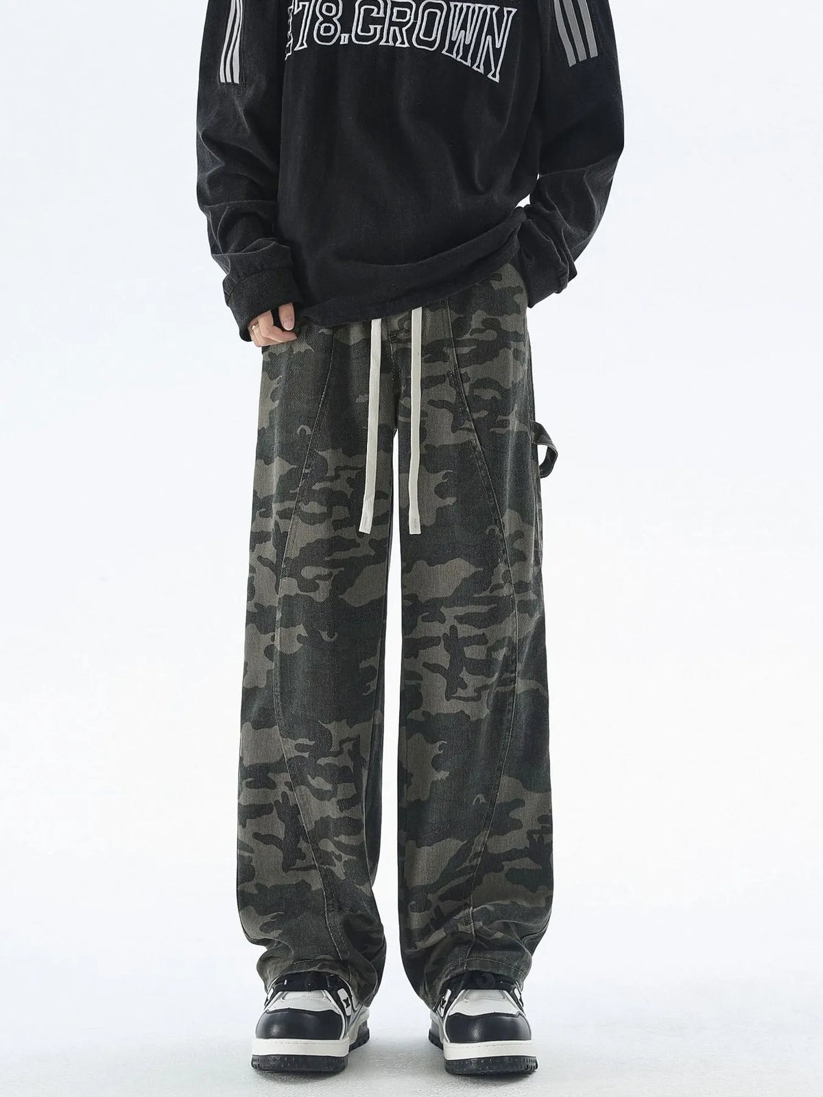 Men's Plus Size Camouflage Cargo Pants with Drawstring, view 2