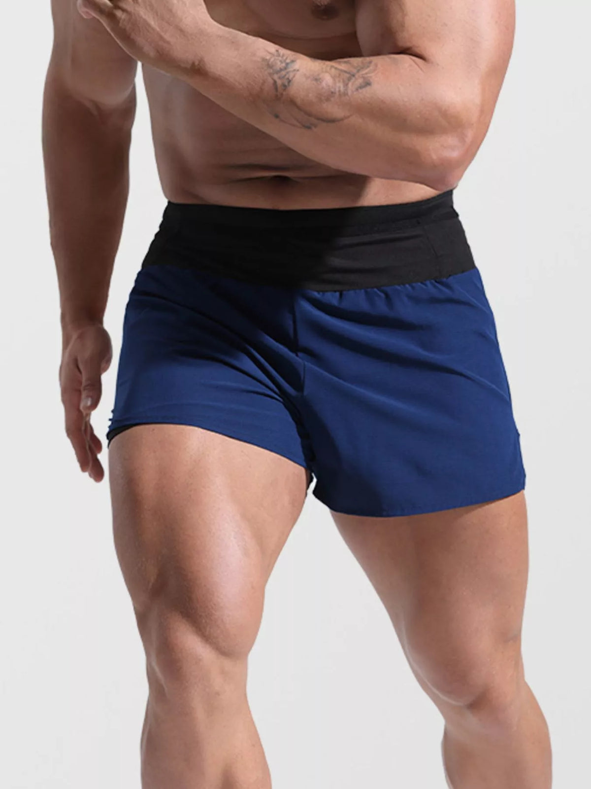 Men's Full Size Contrast Active Shorts Plus Size in Navy Blue