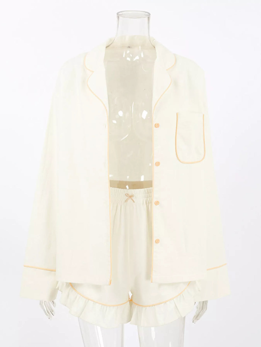 Contrast Trim Long Sleeve Top and Shorts Lounge Set - Lilixa.store
