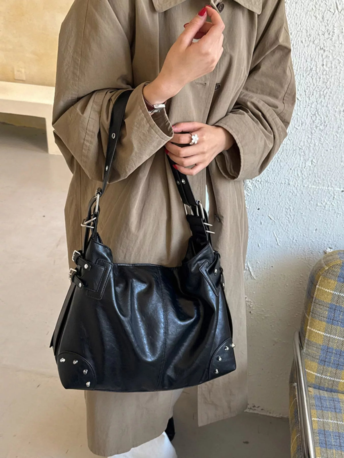 Rivet Decor Shoulder Bag - Lilixa.store