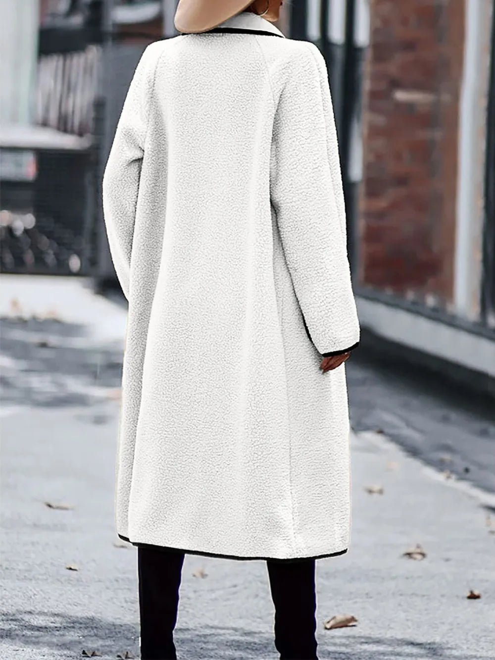 Full Size Contrast Trim Long Sleeve Coat with Pockets, view 7