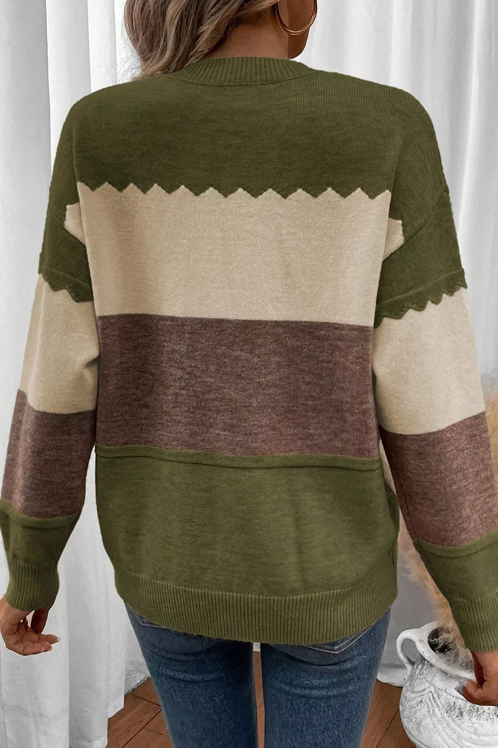 Colorblock Crew Neck Drop Shoulder Sweater