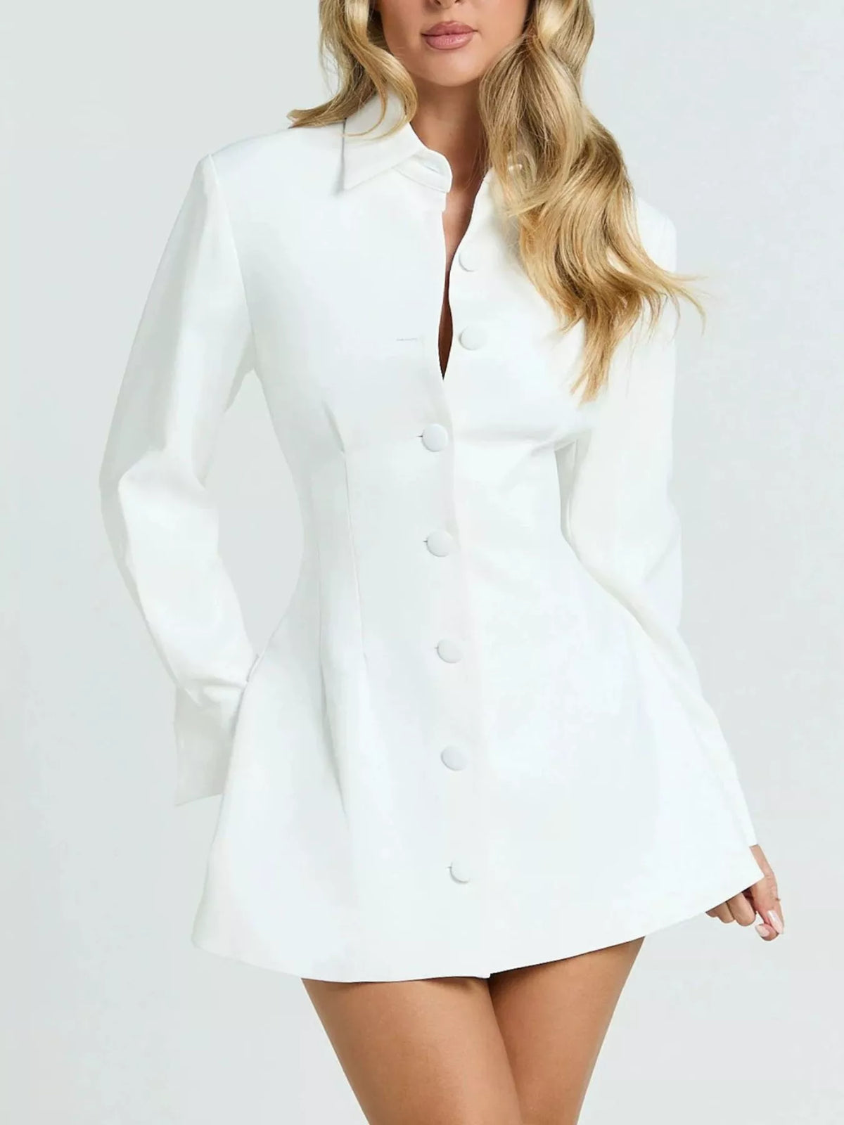 Corset-Style Button-Down Blazer Dress in White