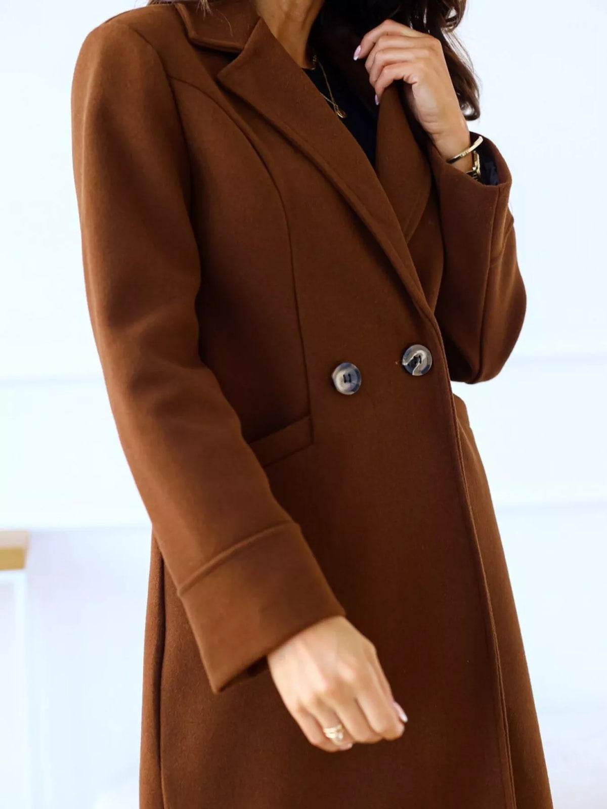 Lapel Collar Wool Blend Overcoat, view 7