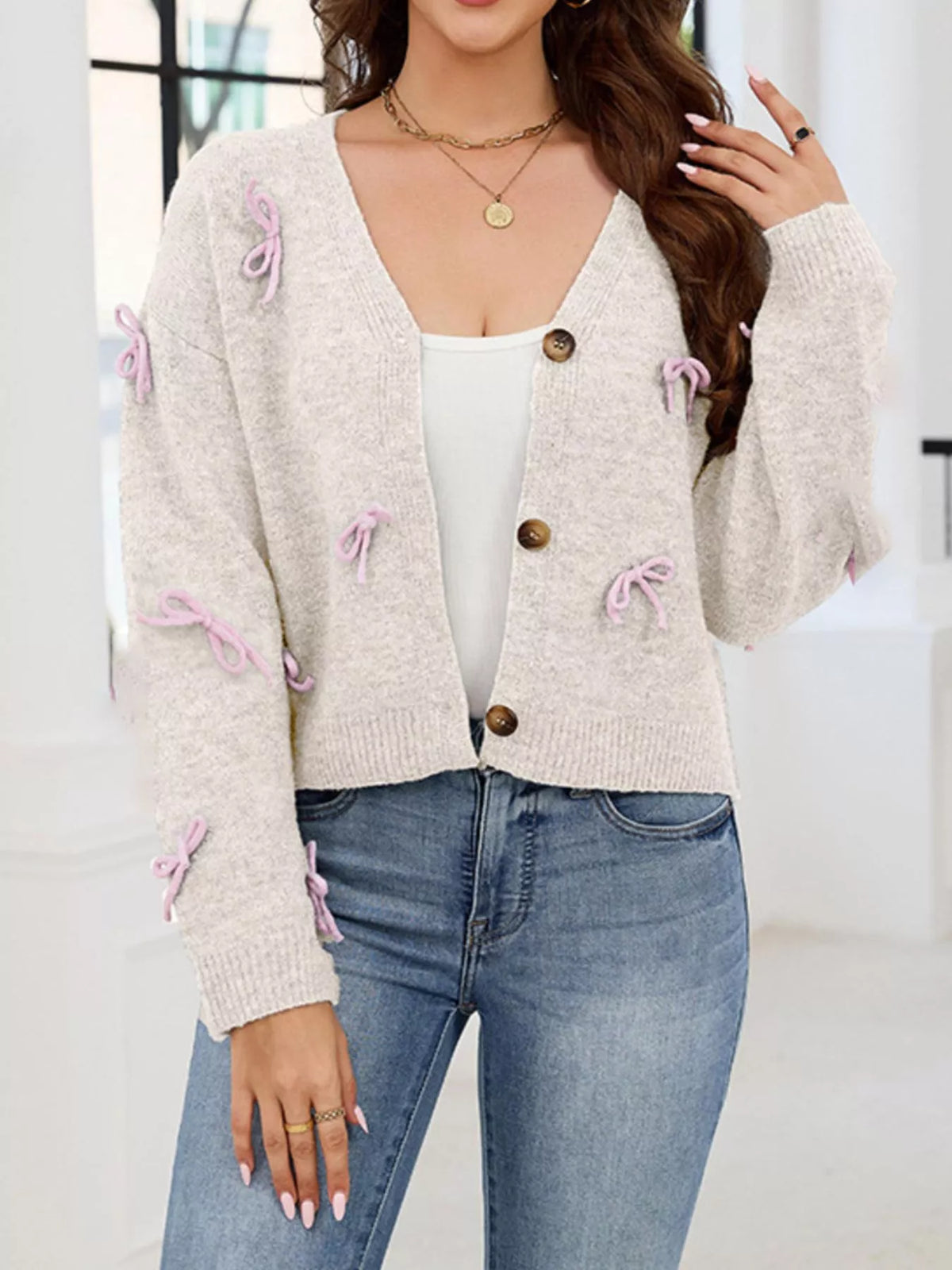 Bow Button Up Cardigan, view 7