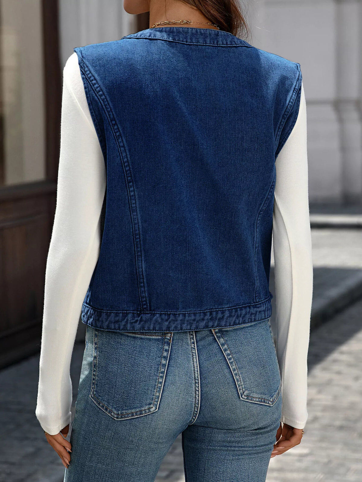 Button-Down Denim Vest - Lilixa.store