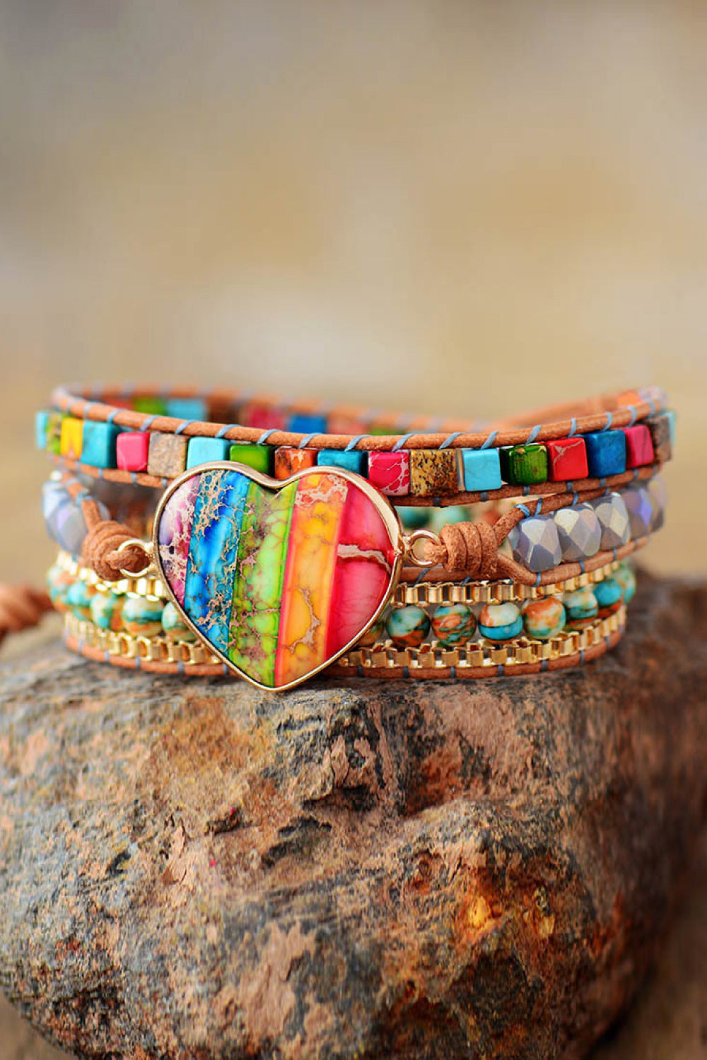 Armband aus Imperial Jaspis & Kristall mit mehreren Lagen