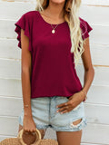 Round Neck Butterfly Sleeve Top - Lilixa.store