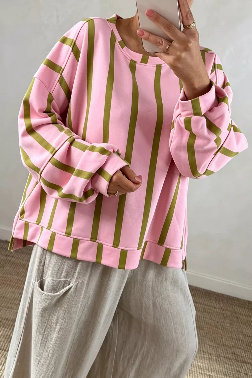 Striped Dropped Shoulder Oversized Sweatshirt - Lilixa.store