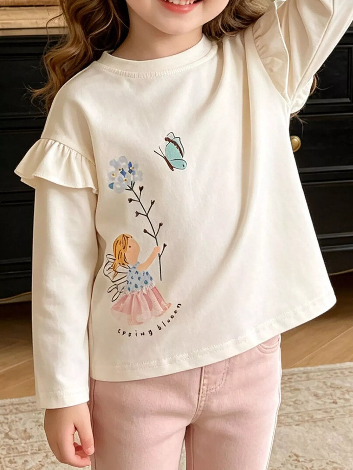 Children's Ruffle Long Sleeve Graphic T-Shirt - Lilixa.store