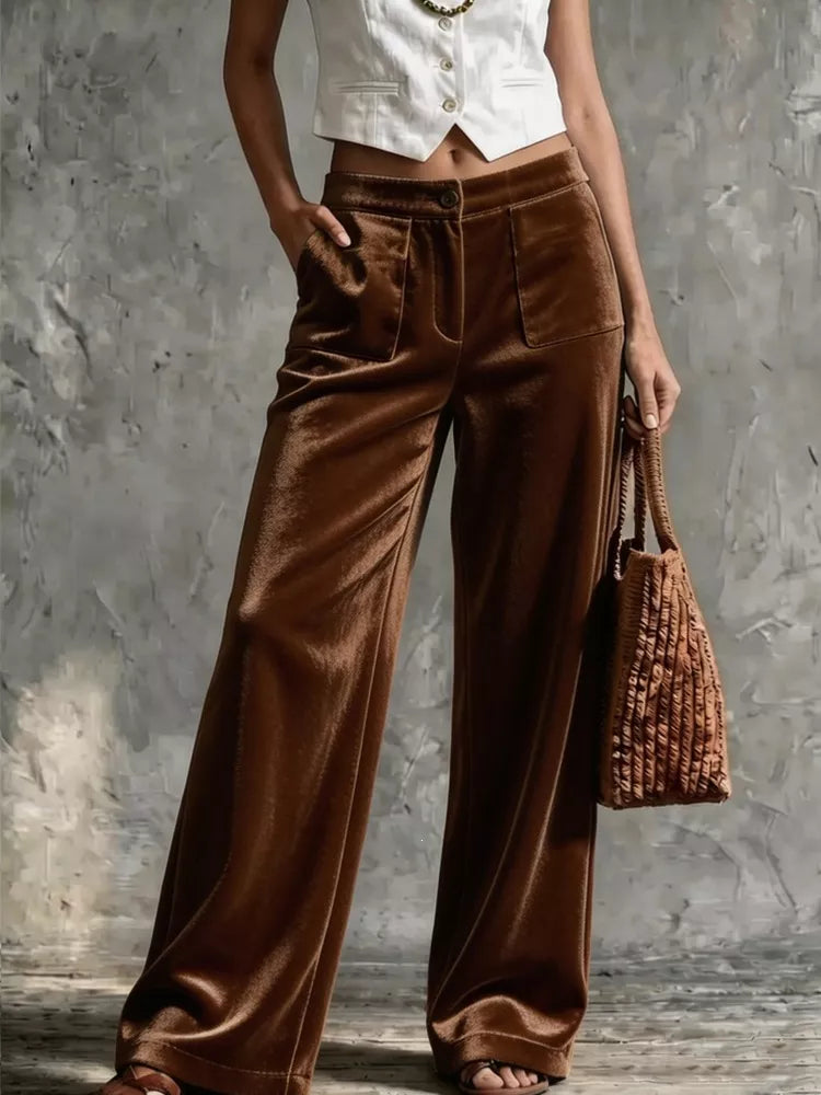 Full Size Velvet Wide-Leg Pants Plus Size