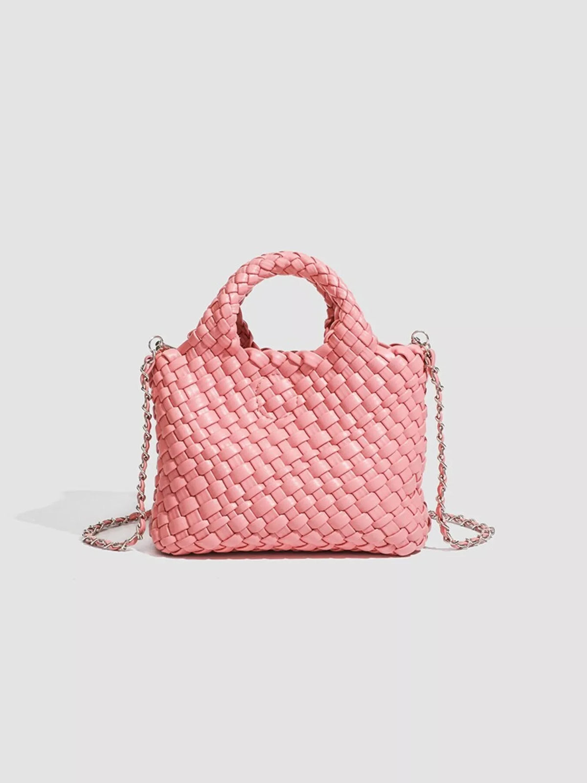 Woven Texture Mini Crossbody Bag with Chain Strap in Pink