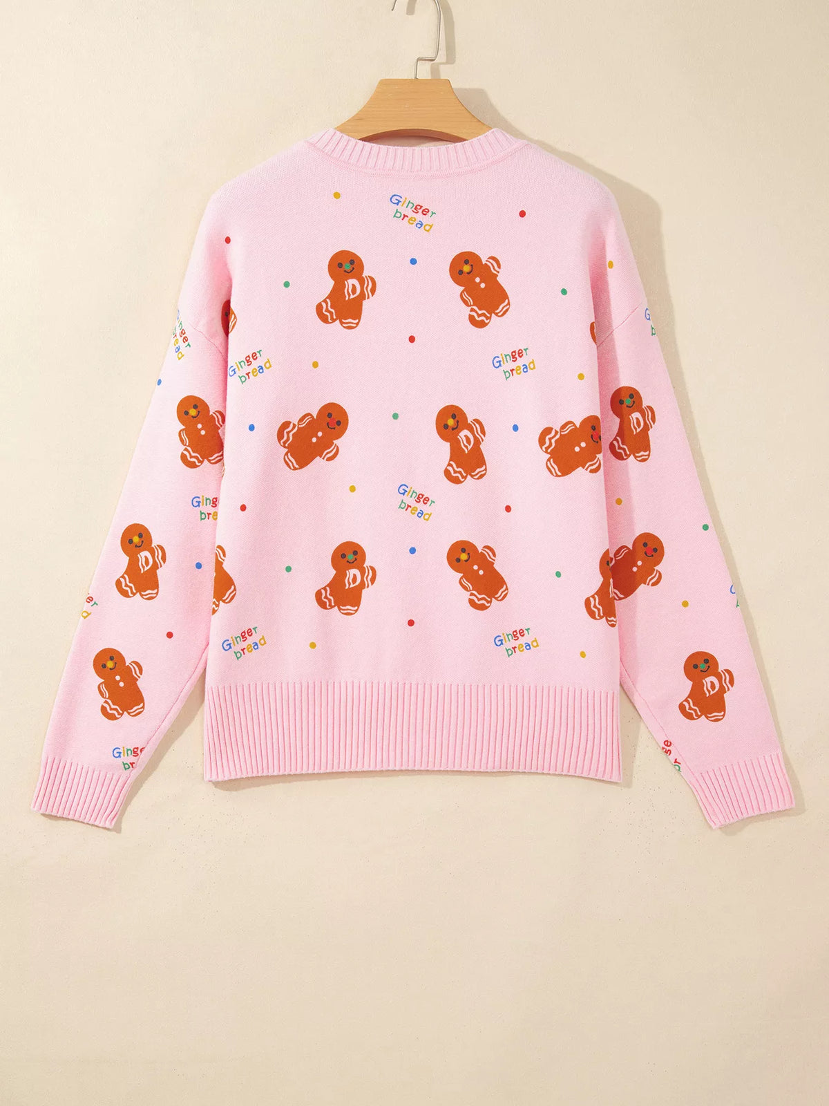 Gingerbread Pattern Long Sleeve Round Neck Sweater