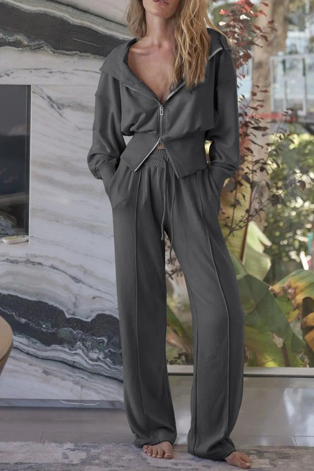 Zip-Up Hoodie and Pants Active Set - Lilixa.store