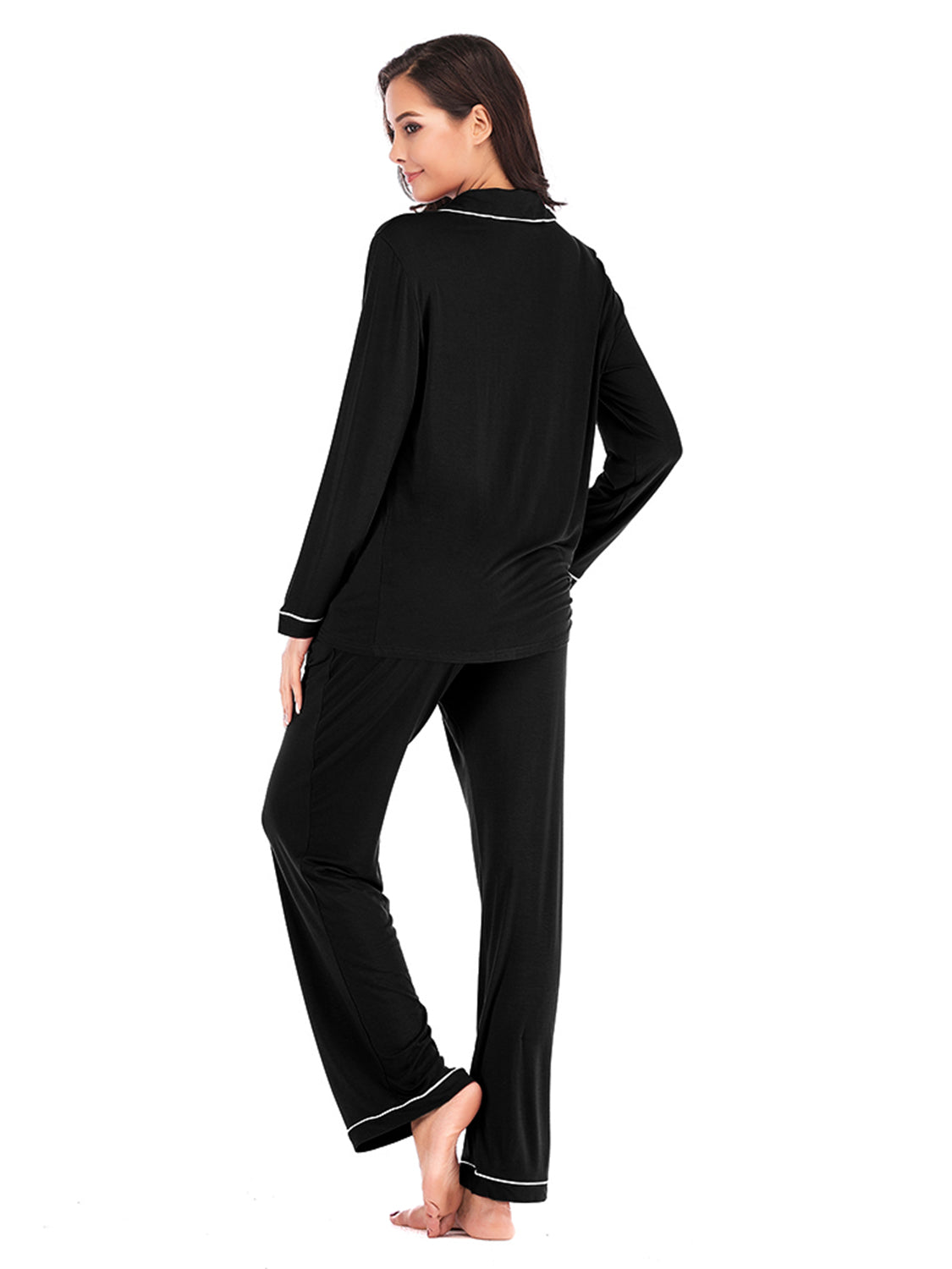 Collared Neck Long Sleeve Loungewear Set with Pockets - Lilixa.store