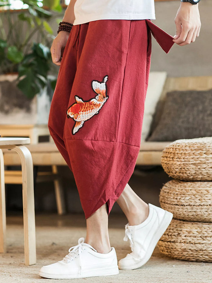Men's Plus Size Embroidered Koi Fish Harem Pants