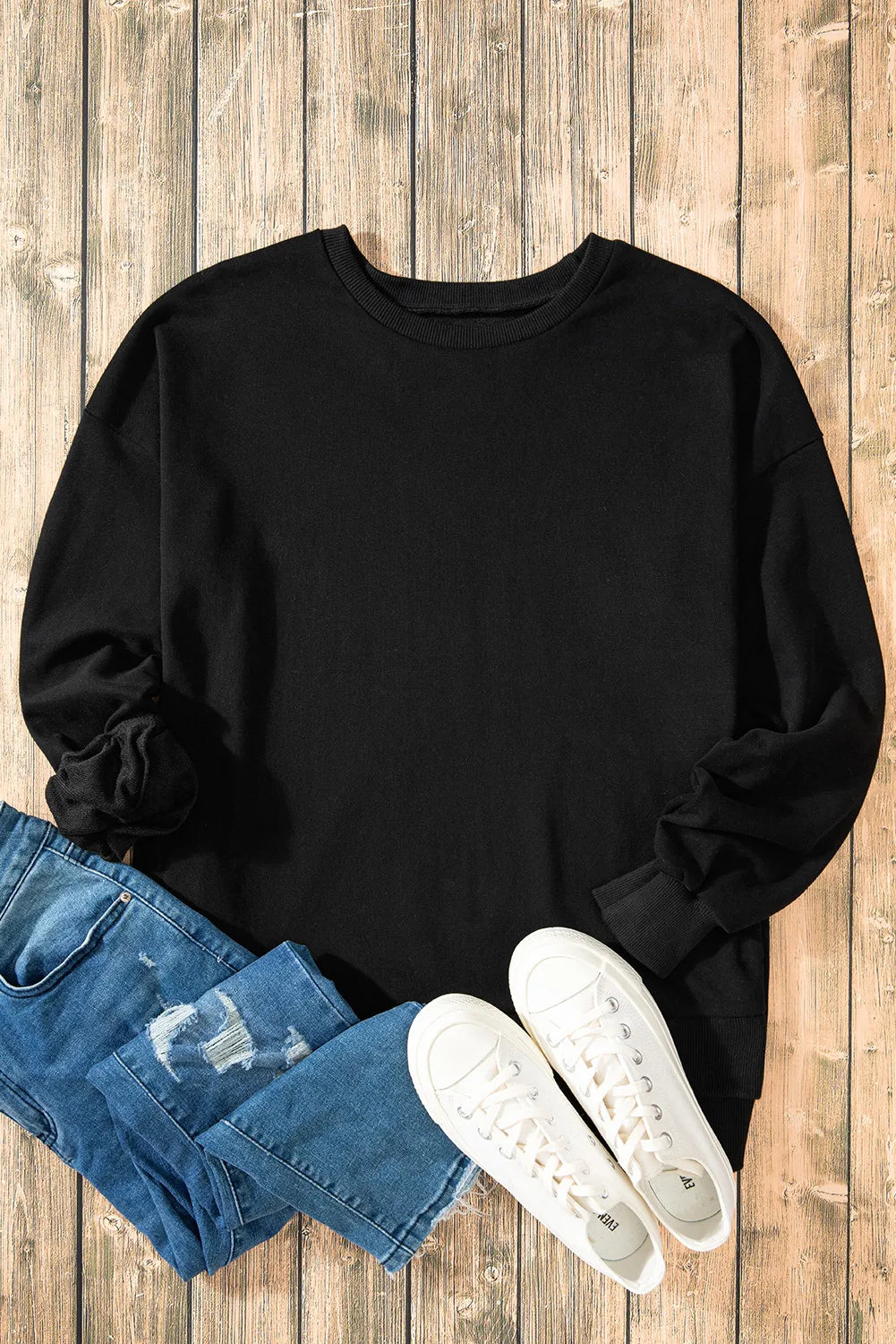 High-Low Round Neck Long Sleeve Sweatshirt - Lilixa.store