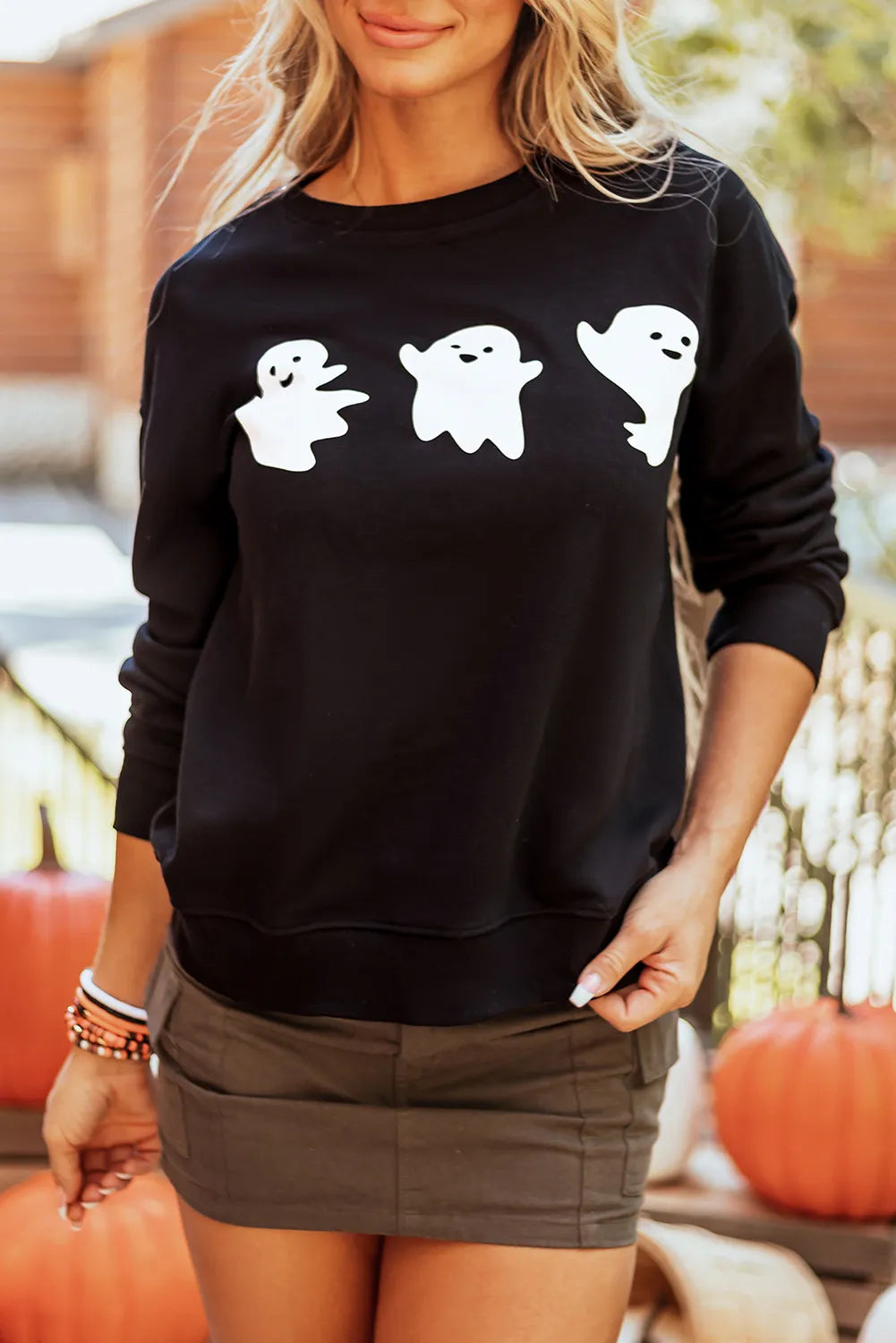 Ghost Round Neck Long Sleeve Sweatshirt - Lilixa.store