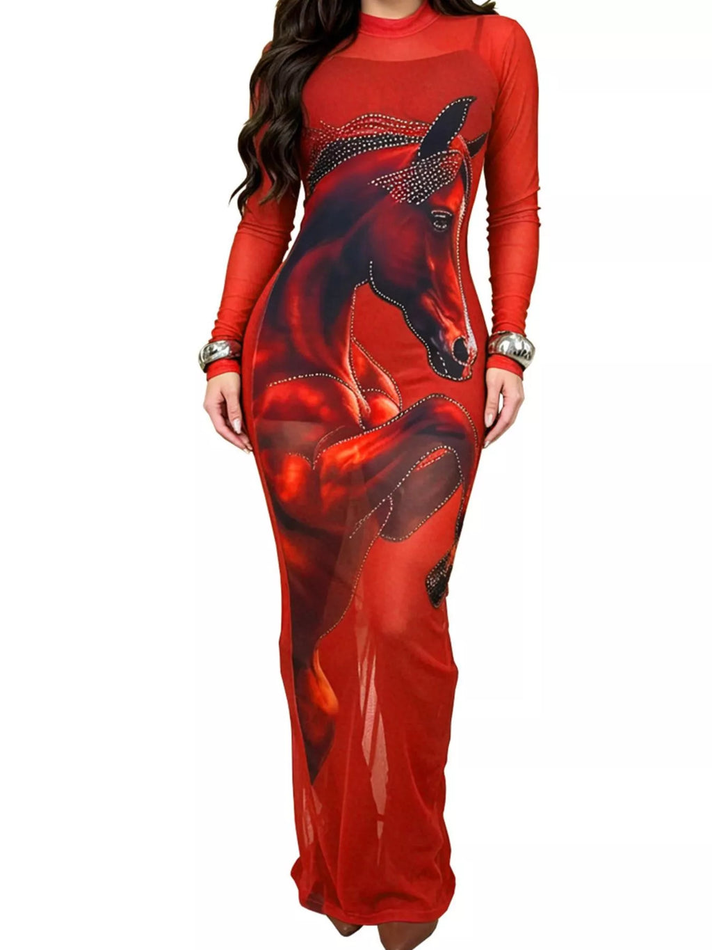 Cami Dress and Rhinestone Horse Mesh Maxi Dress Set - Lilixa.store