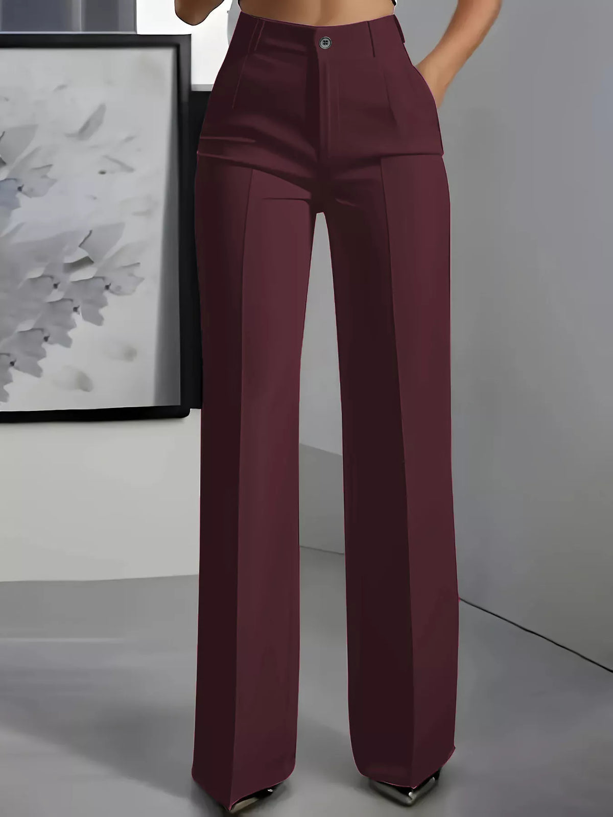 Full Size High-Waisted Wide-Leg Pants Plus Size in Wine Red